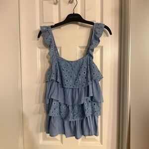 J by J.O.A. Blue Ruffled Tank Top Size Small